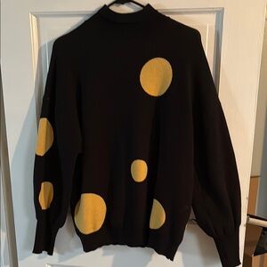 Cozy Black and Yellow Cowl Neck Sweater with Bold Design
